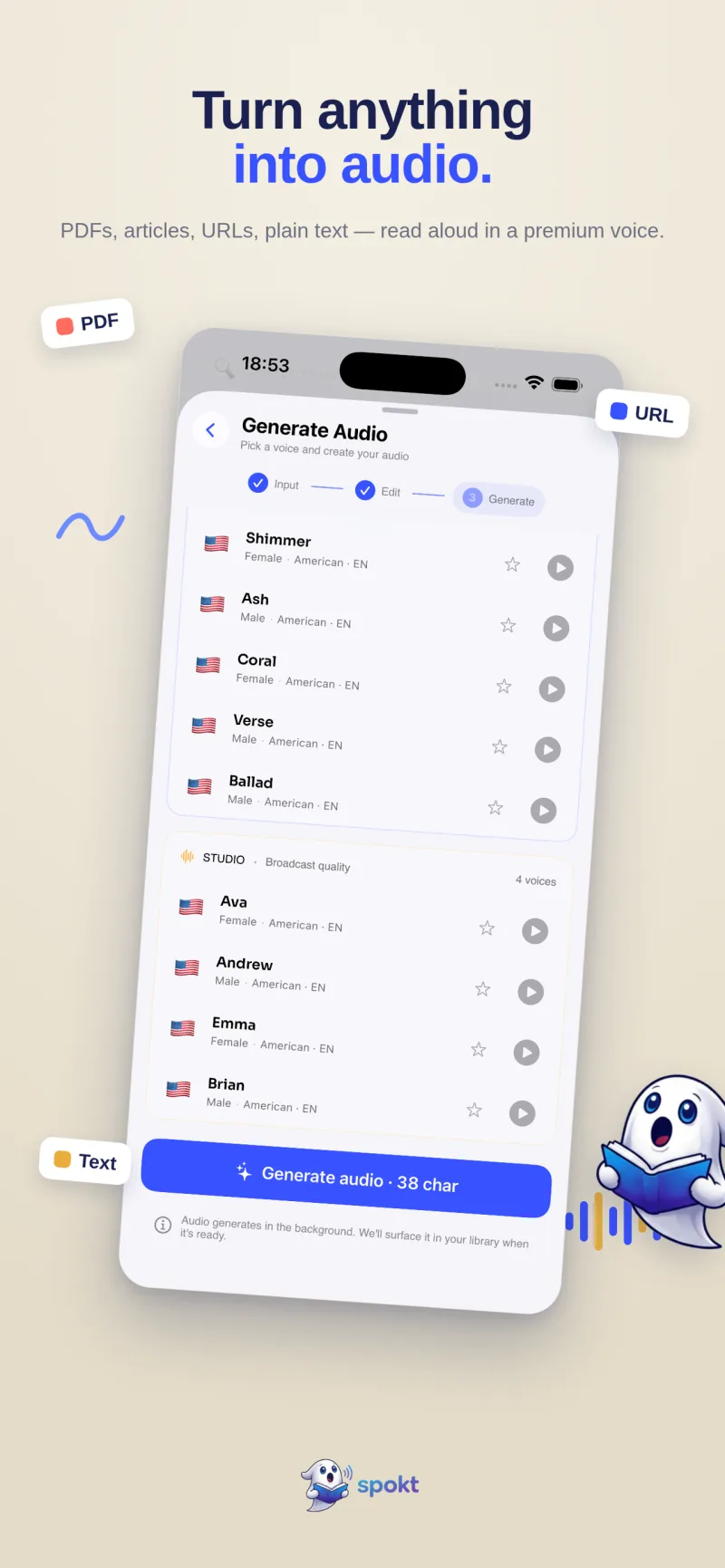 Premium AI voices in Spokt with no subscription required