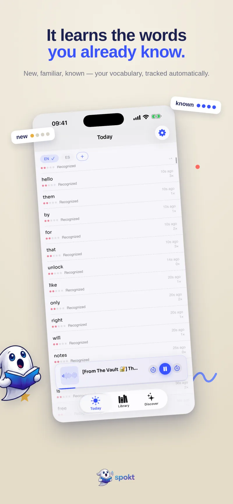 Automatic vocabulary tracking in Spokt Learner Mode