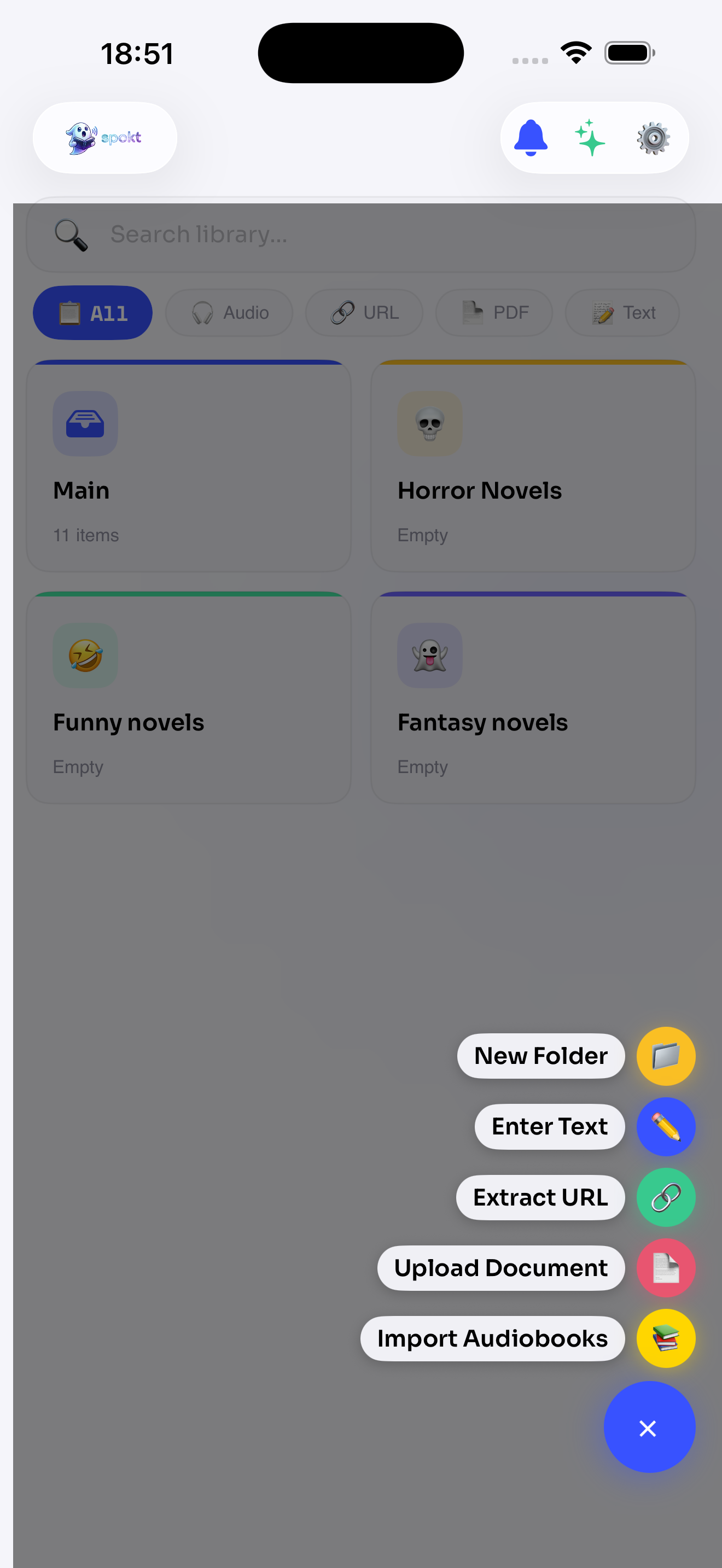 Quick add — text, URL, document, audiobooks